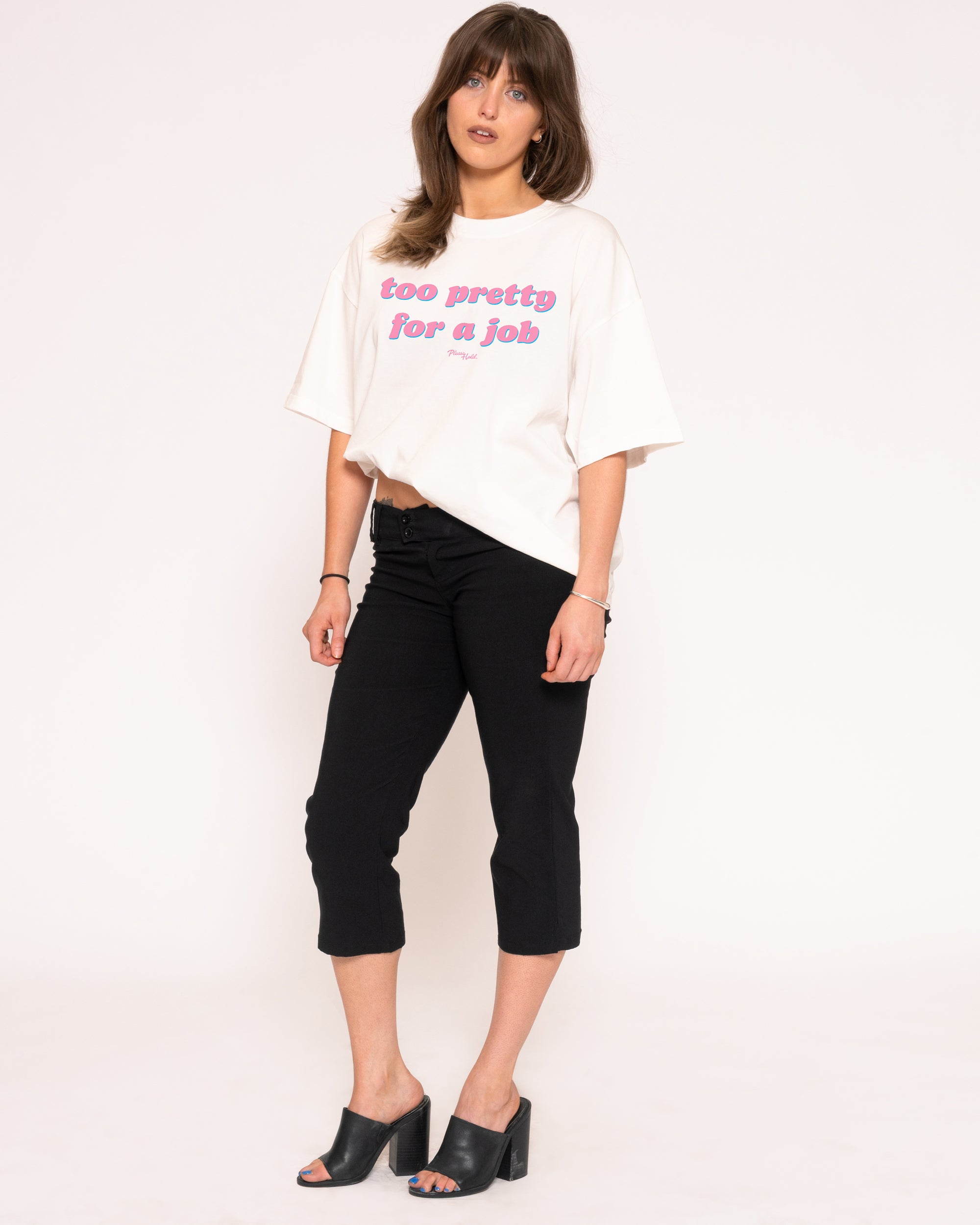 Too Pretty For A Job White Boxy Crop Tee