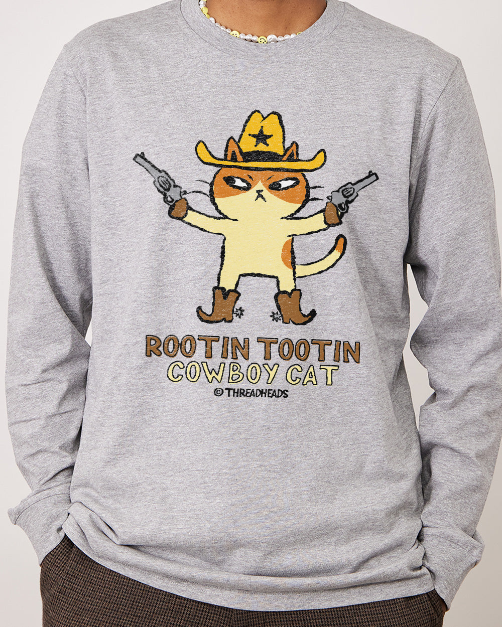 Rootin Tootin Cowboy Cat Long Sleeve Australia Online Grey