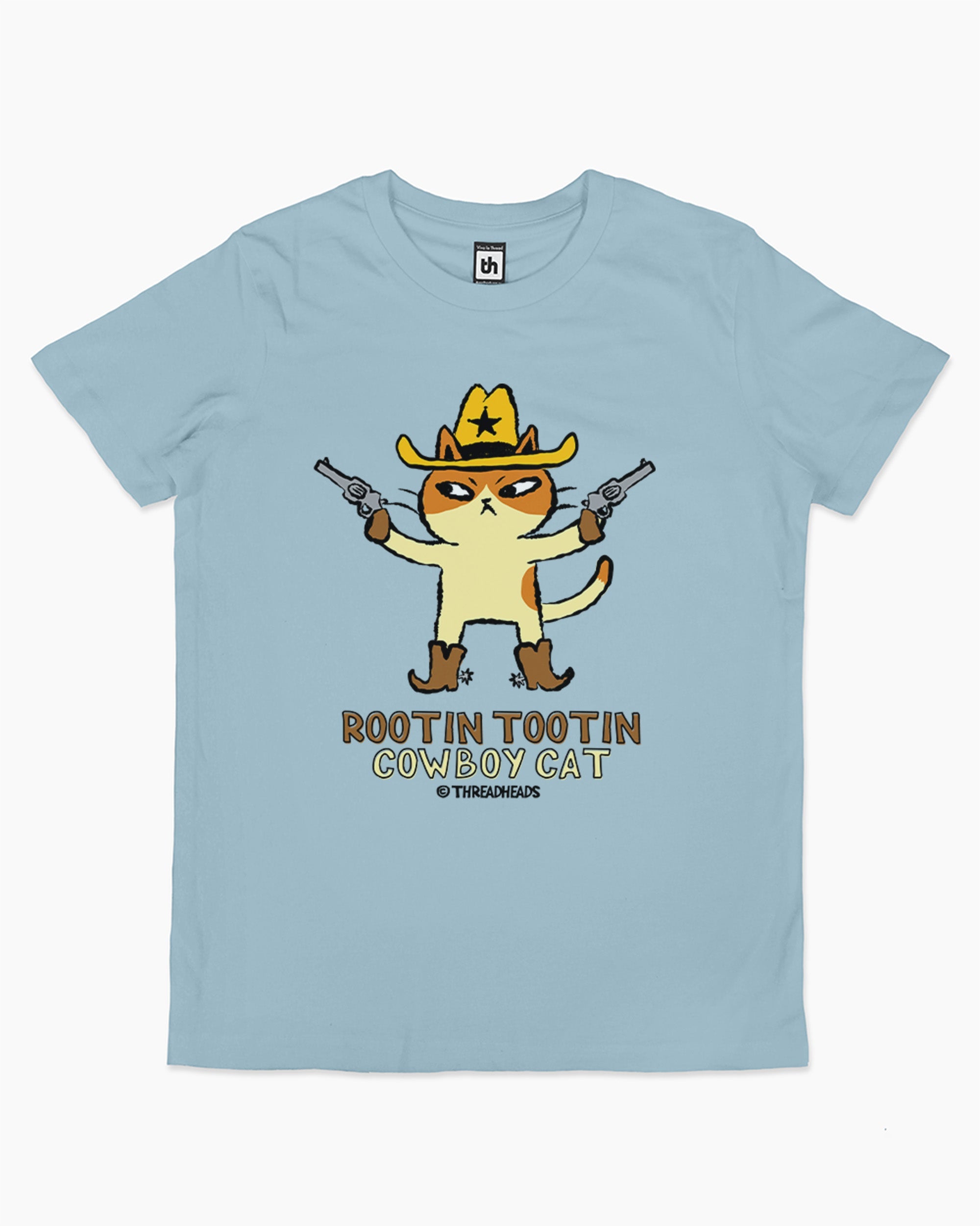 Rootin Tootin Cowboy Cat Kids T-Shirt Australia Online Pale Blue