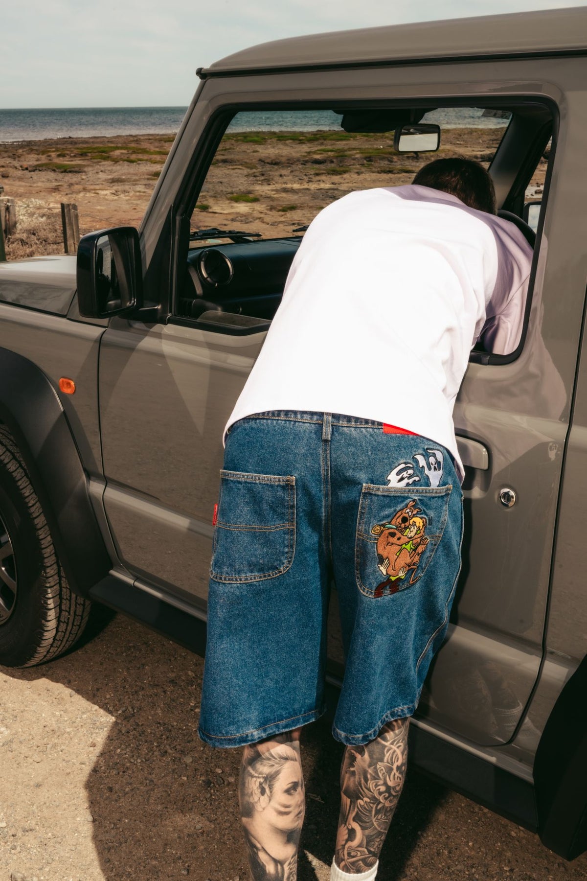 Scooby-Doo ghost jorts with embroidered back pocket