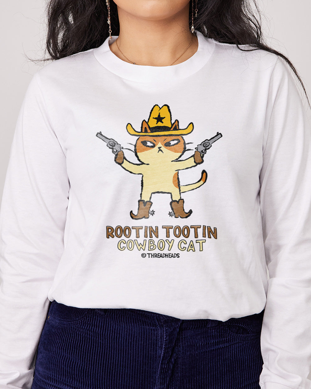 Rootin Tootin Cowboy Cat Long Sleeve Australia Online White