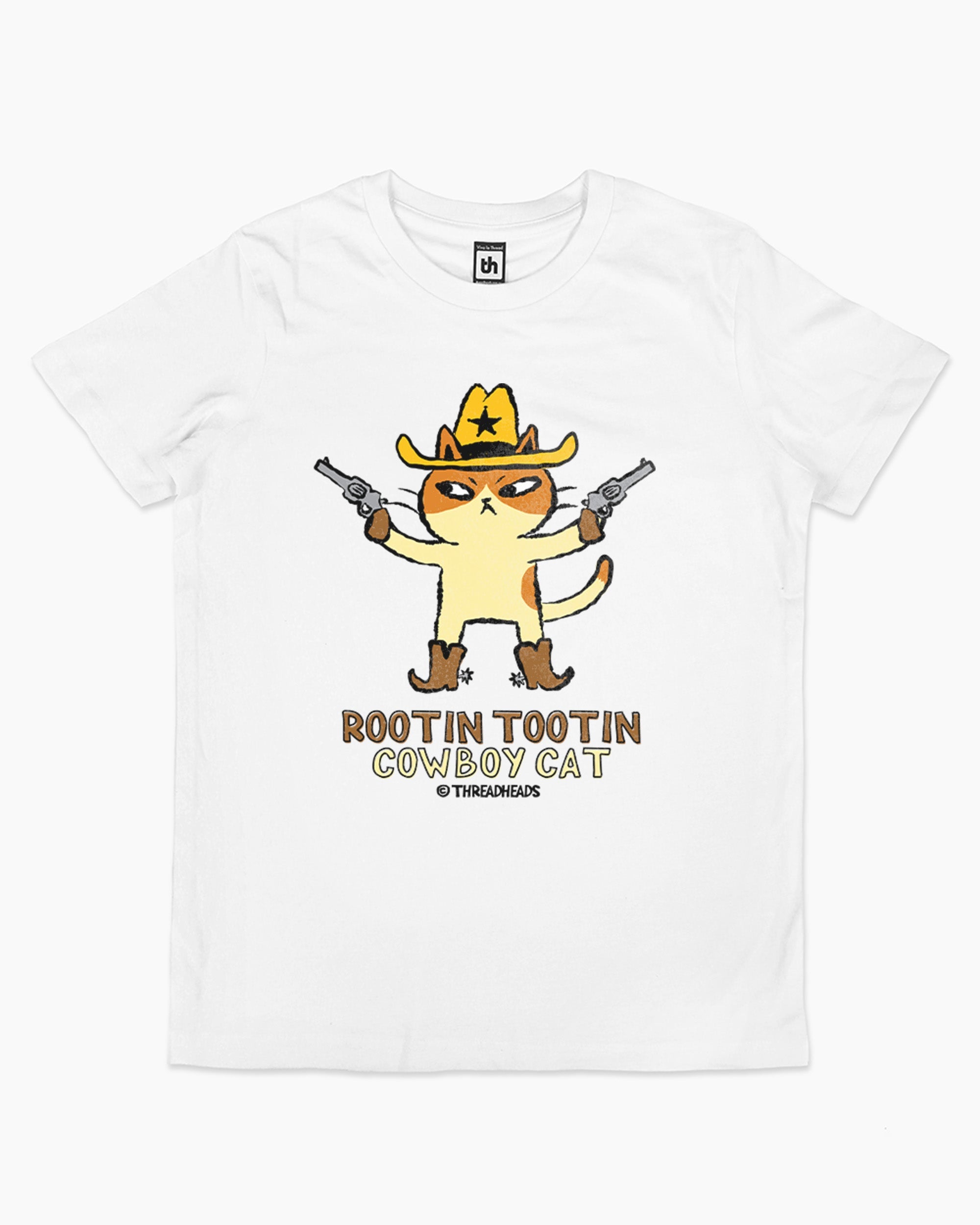 Rootin Tootin Cowboy Cat Kids T-Shirt Australia Online White