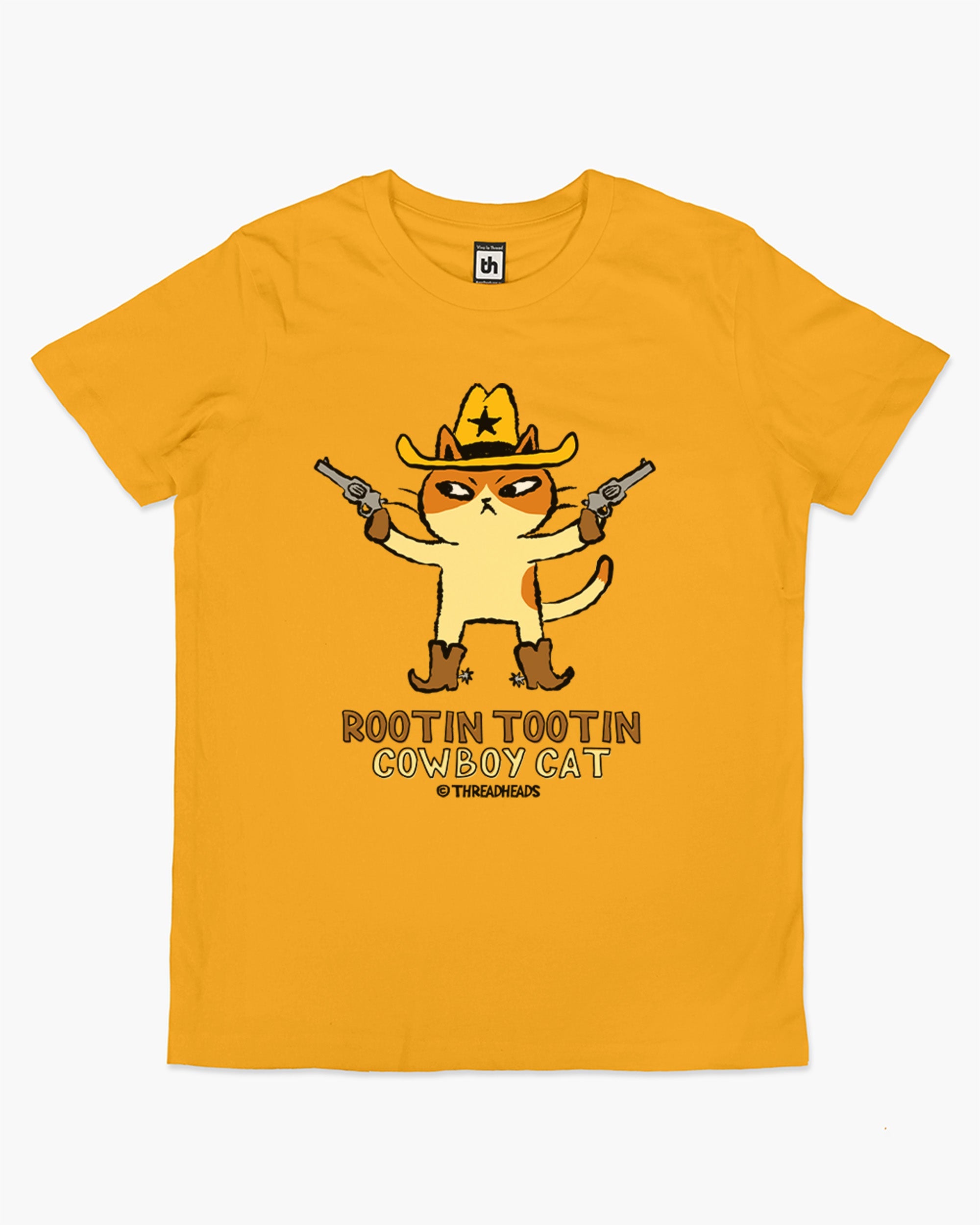 Rootin Tootin Cowboy Cat Kids T-Shirt Australia Online Yellow