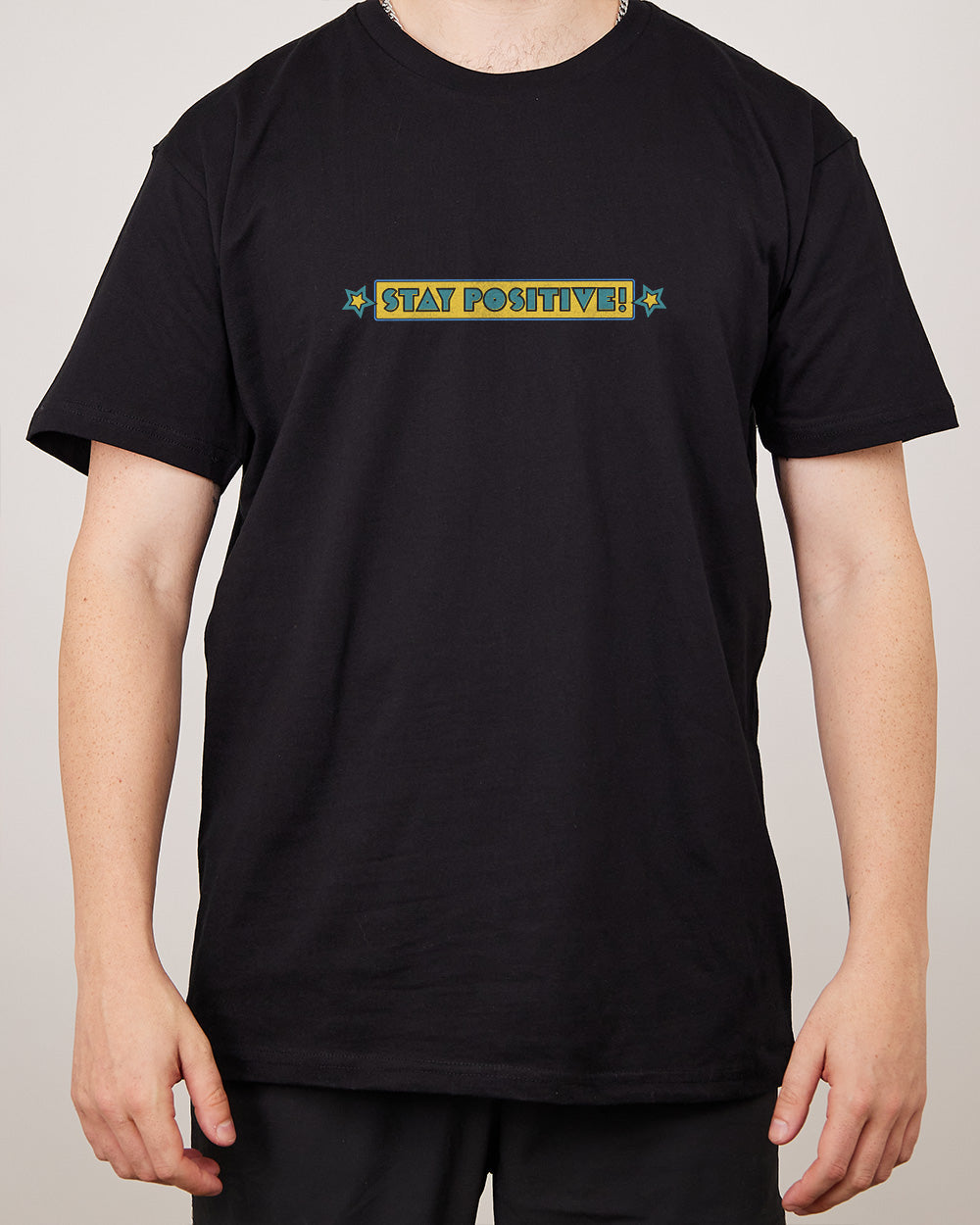 Stay Positive Front and Back T-Shirt Australia Online #colour_black