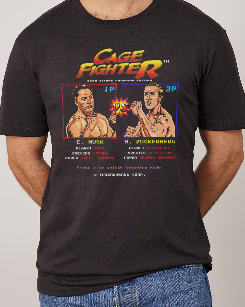 Cage Fighter - Elon vs Zuckerberg T-Shirt Australia Online #colour_coal