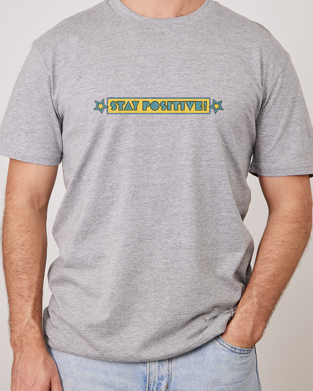 Stay Positive Front and Back T-Shirt Australia Online #colour_grey