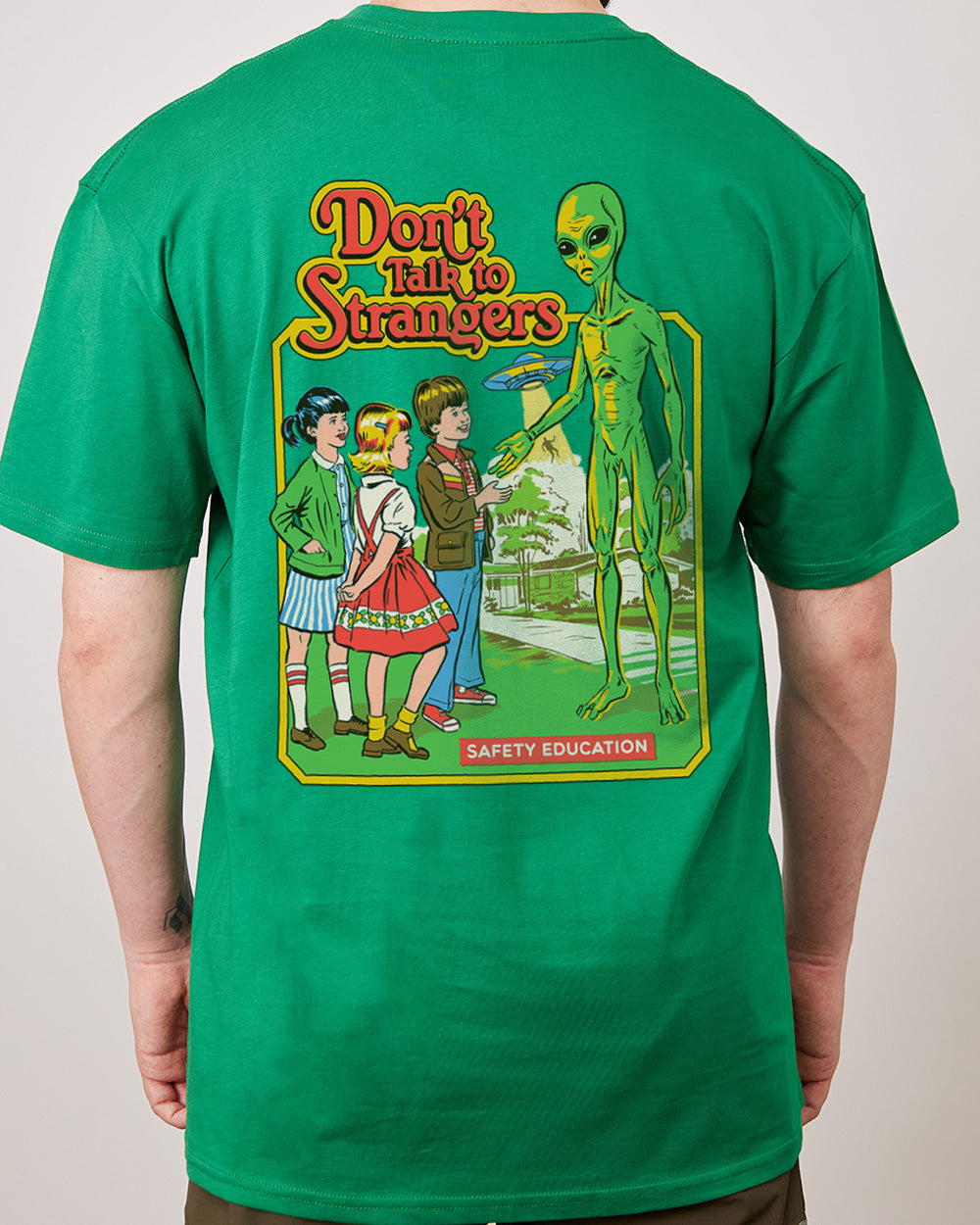 Don't Talk to Strangers Front and Back T-Shirt Australia Online #colour_green