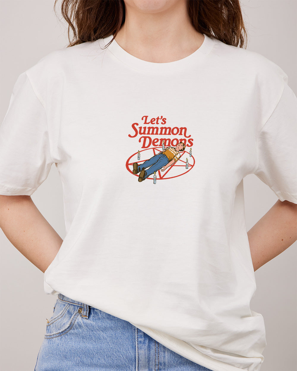 Let's Summon Demons Front and Back T-Shirt Australia Online #colour_natural