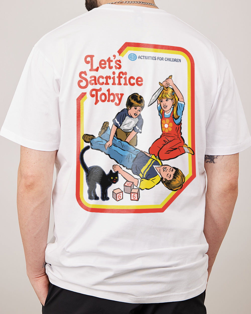 Let's Sacrifice Toby Front and Back T-Shirt Australia Online #colour_white