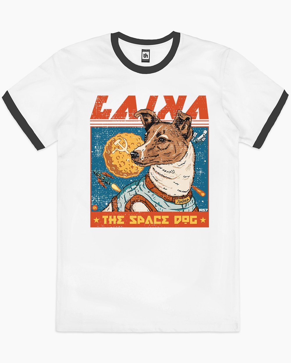 Laika the Space Dog T-Shirt Australia Online #colour_black ringer