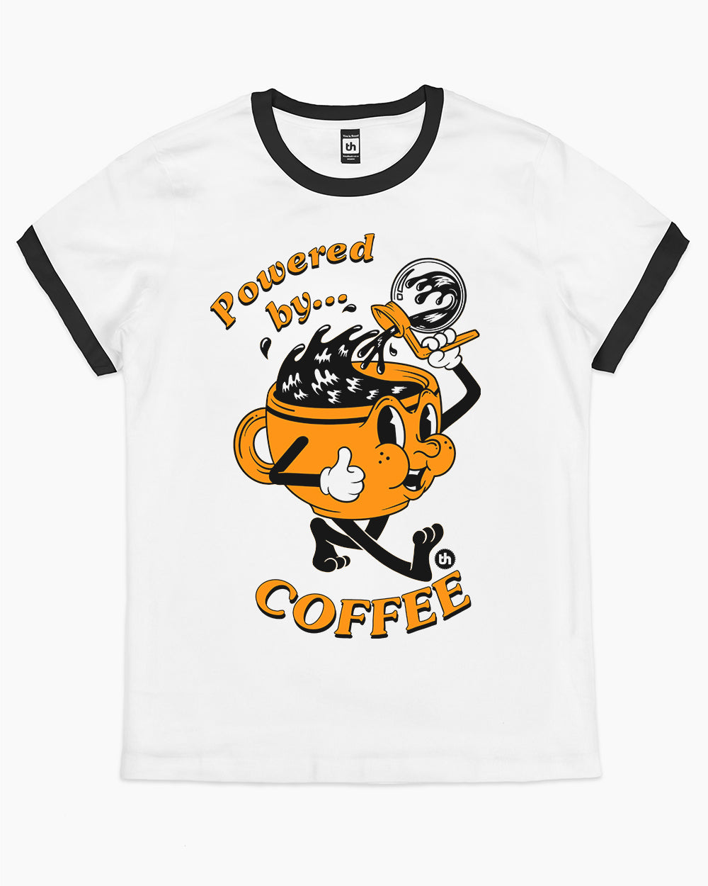 Powered by Coffee T-Shirt Australia Online #colour_black ringer