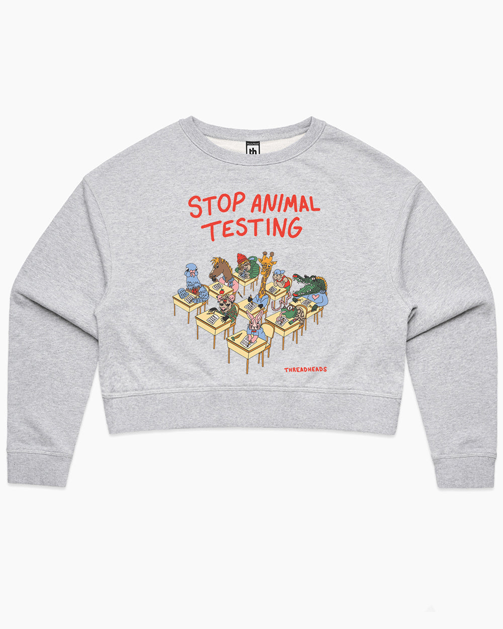 Stop Animal Testing Crop Sweater Australia Online #colour_grey