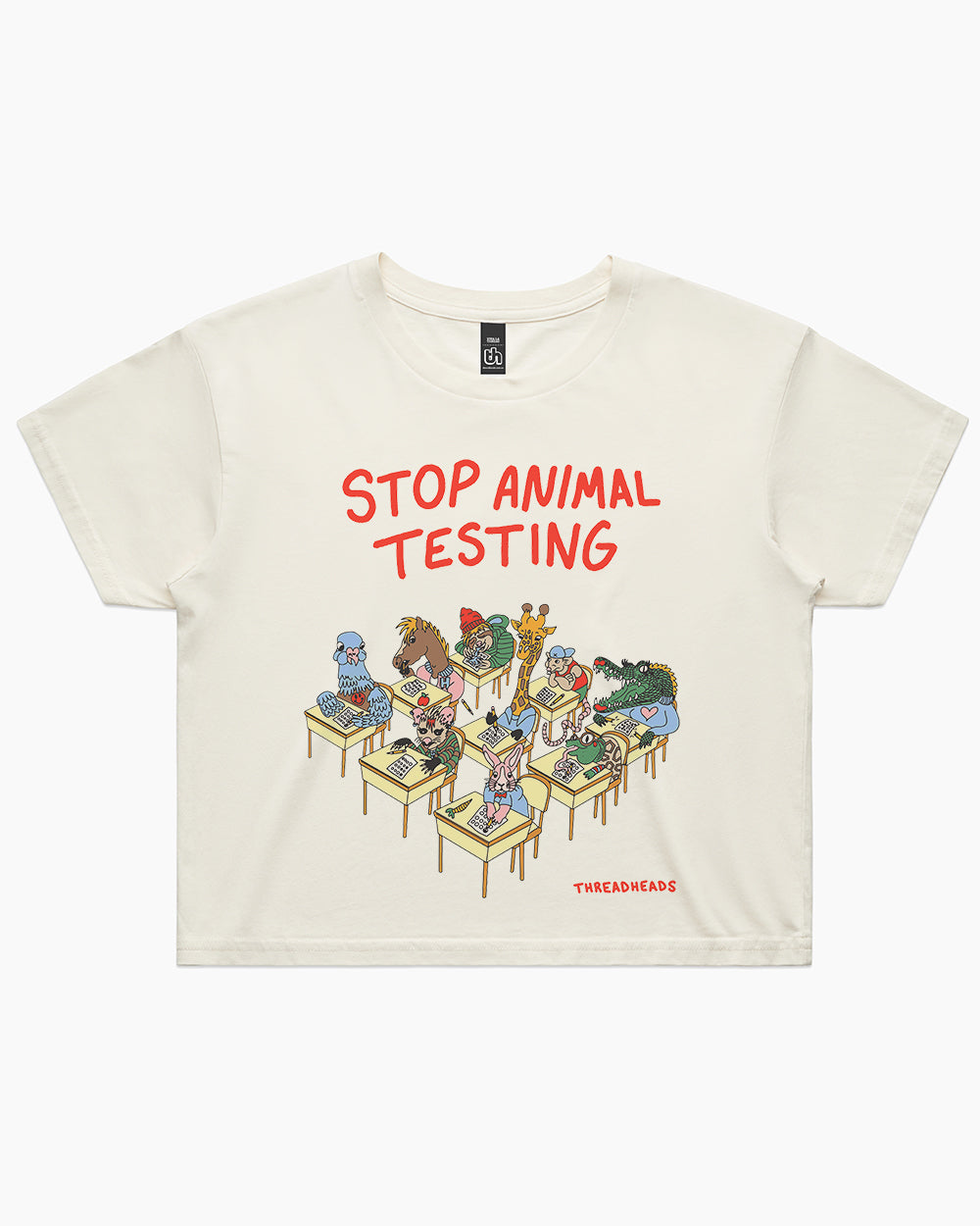 Stop Animal Testing Crop Tee Australia Online #colour_natural