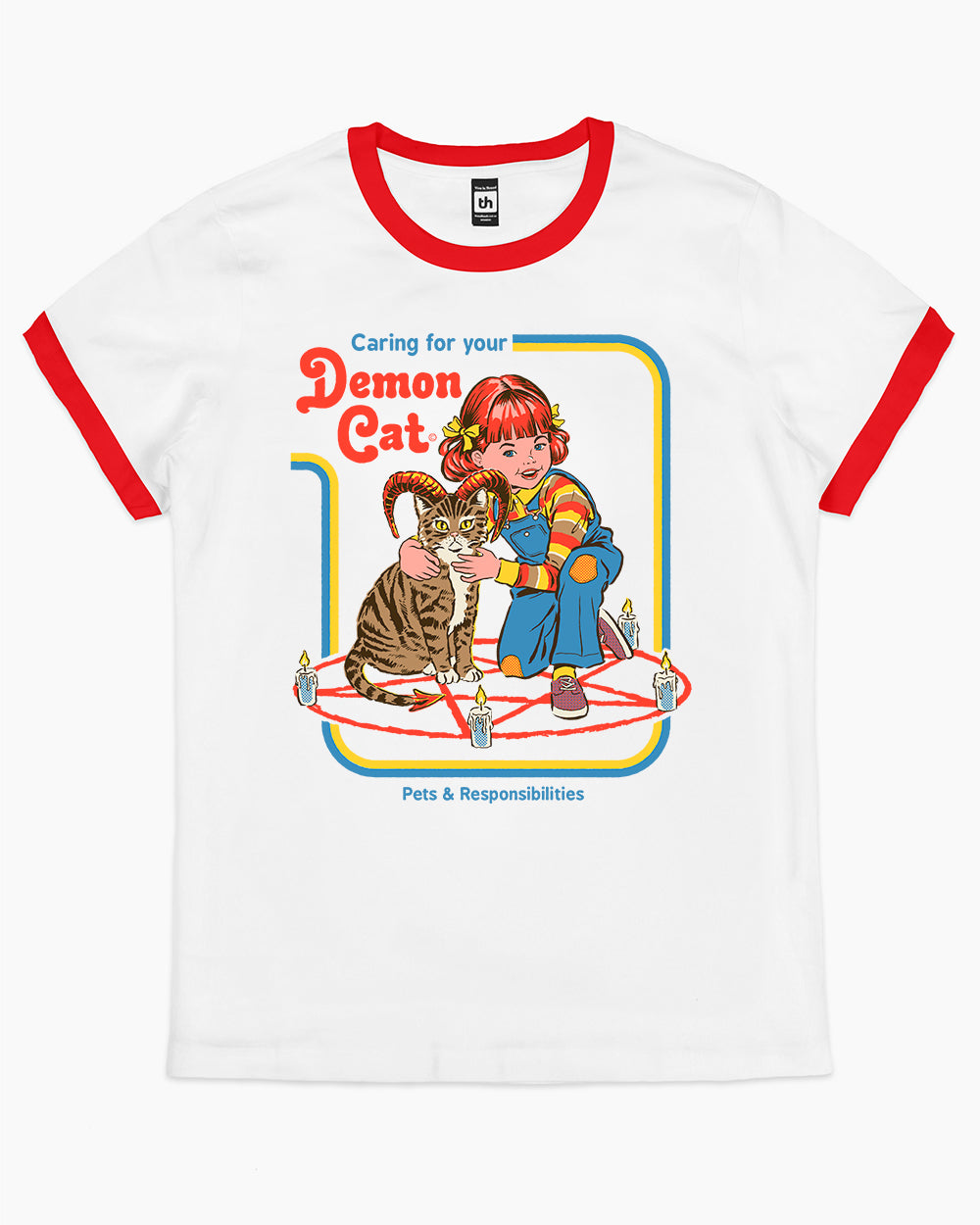 Caring for Your Demon Cat T-Shirt Australia Online #colour_red ringer