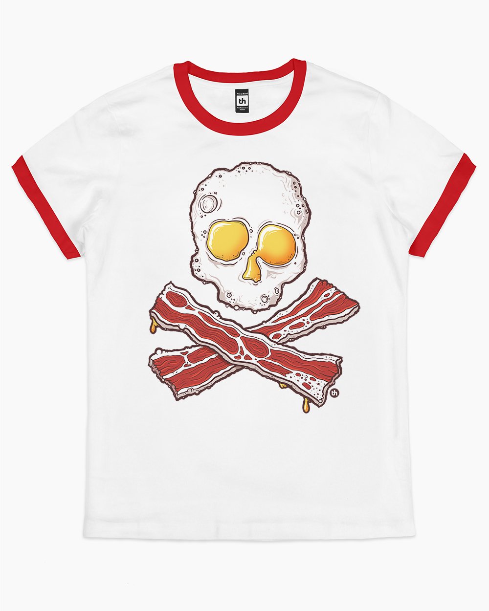 Bacon and Eggs Jolly Roger T-Shirt Australia Online #colour_red ringer