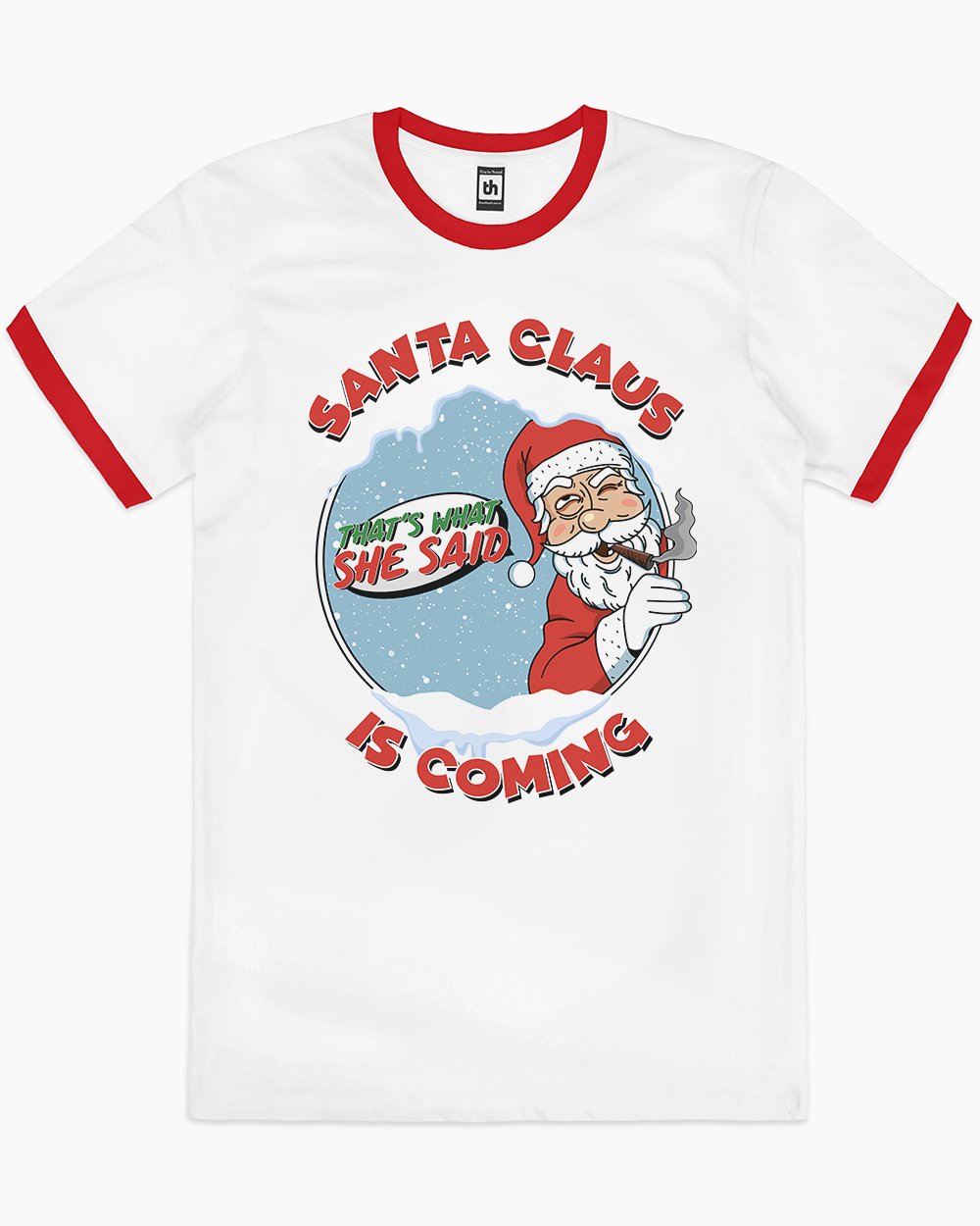 Santa is Coming T-Shirt Australia Online #colour_red ringer