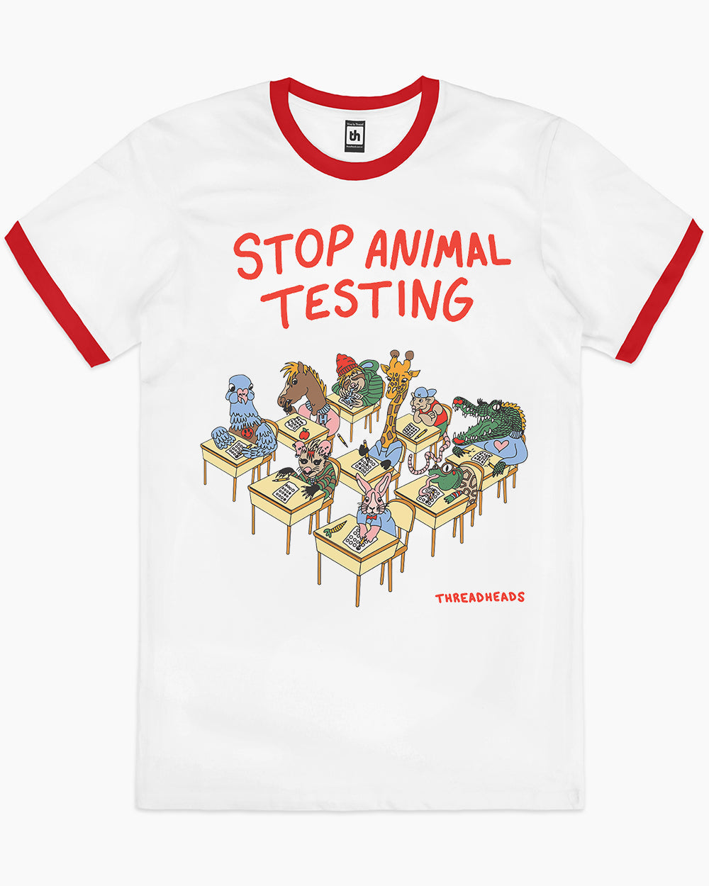 Stop Animal Testing T-Shirt Australia Online #colour_red ringer