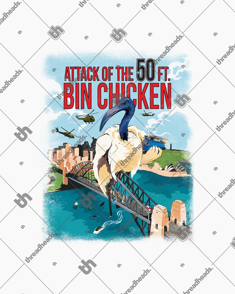 Attack of the 50ft Bin Chicken T-Shirt Australia Online #colour_white