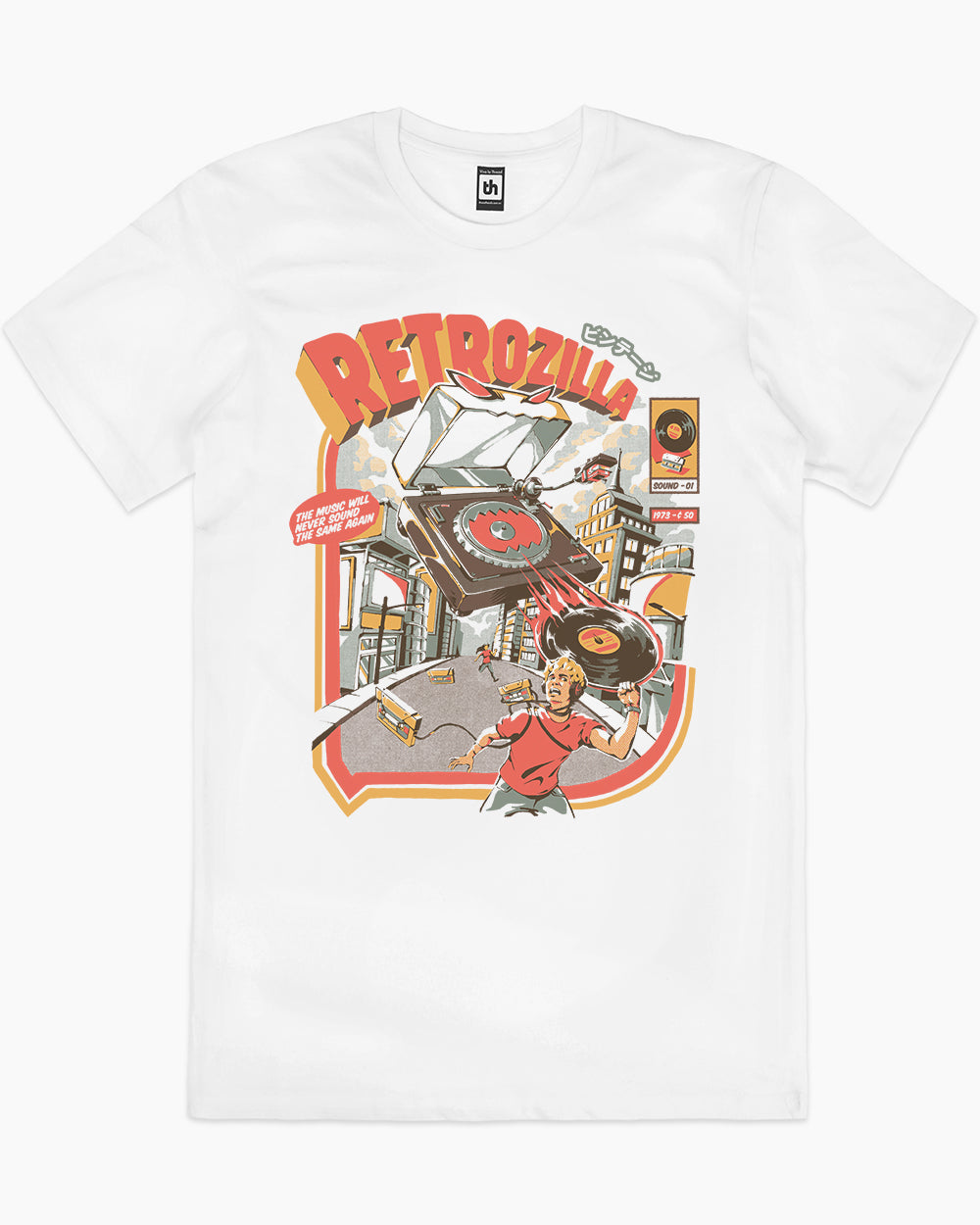 Retro Soundzilla T-Shirt Australia Online #colour_white