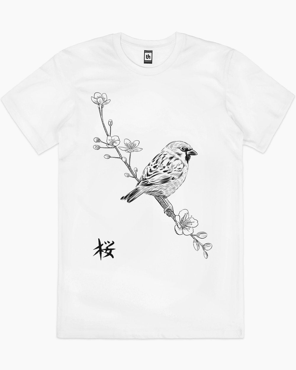 Sparrow on Cherry T-Shirt Australia Online #colour_white
