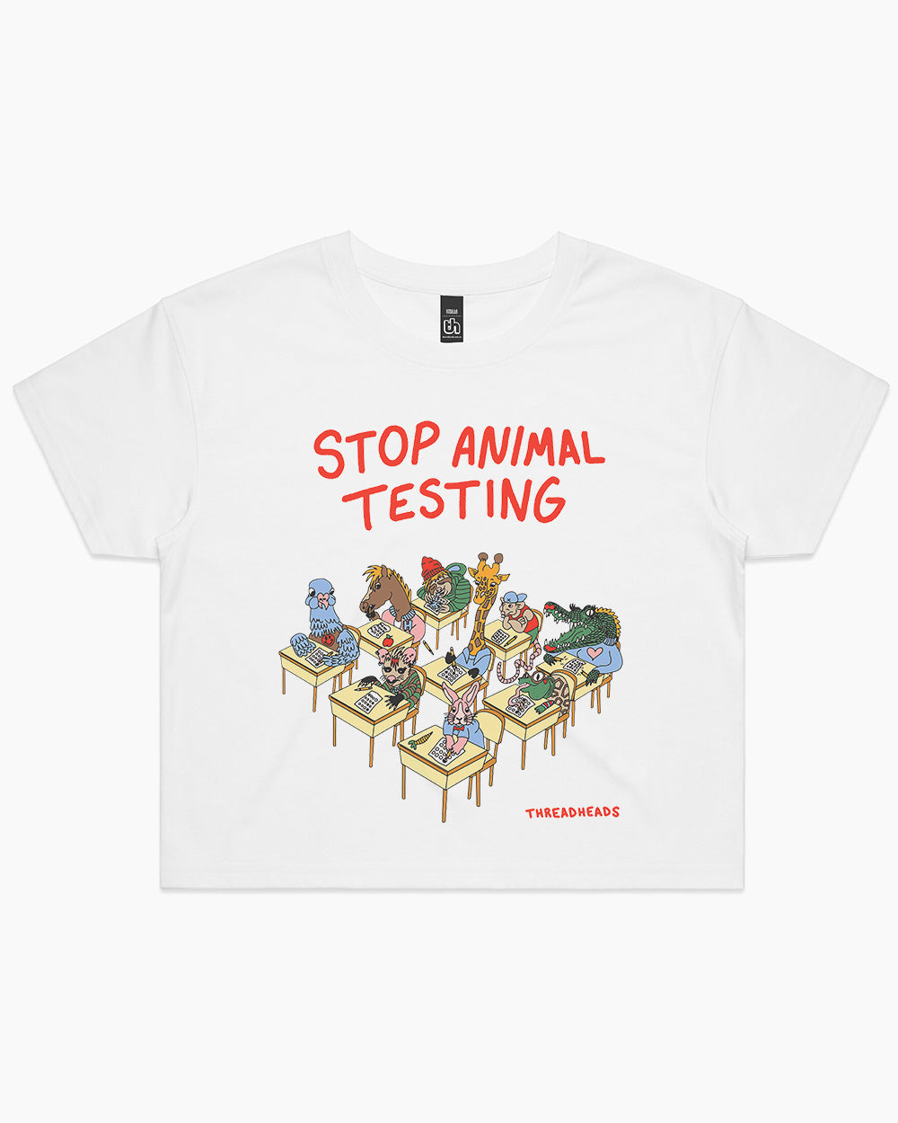 Stop Animal Testing Crop Tee Australia Online #colour_white